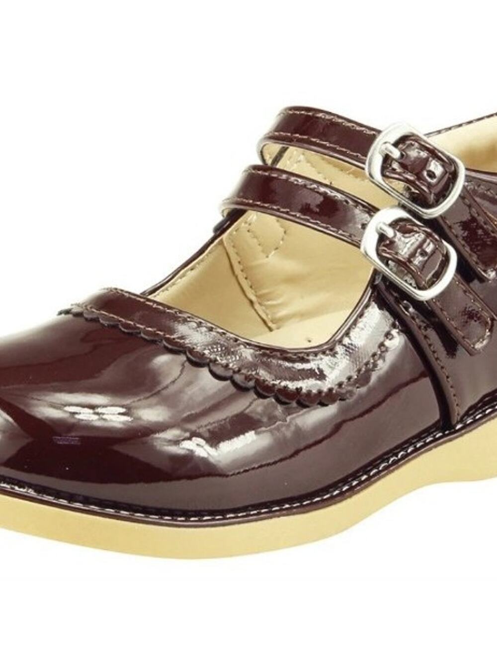 Girl's School Dress Classic Shoes Glossy Brown Double Strap Mary Jane sz 10